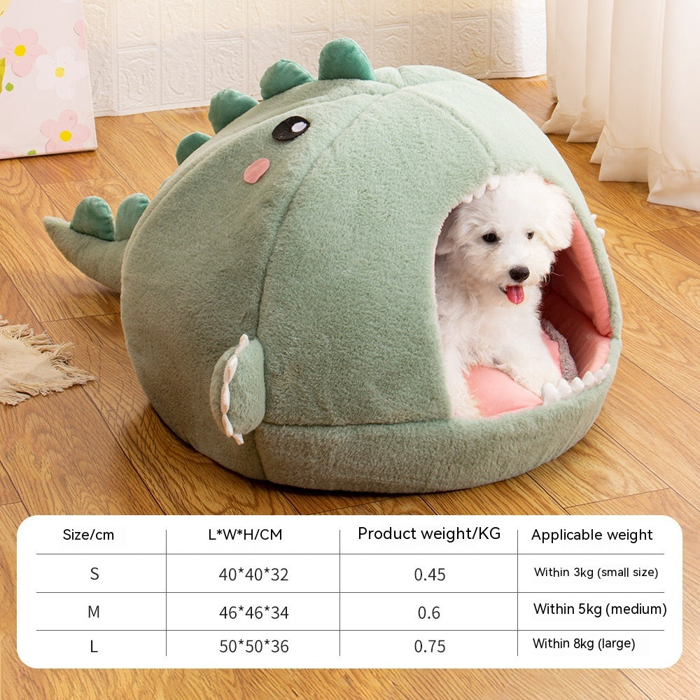 Dino Den: Semi-Closed Dinosaur Pet Bed