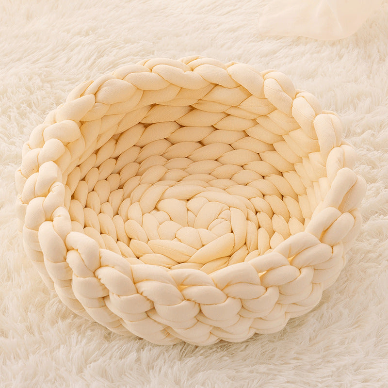 Rainbow Knit Cozy Pet Basket Bed