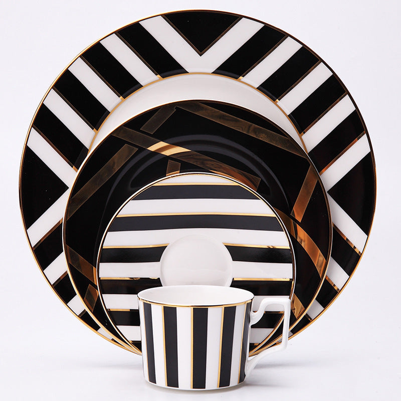 Art Deco-inspired Monochrome and Gold Dinnerware Set