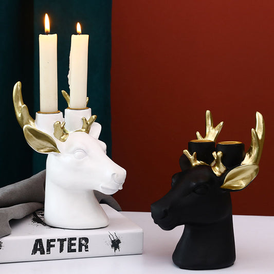 Majestic Monochrome Elk Candle Holder