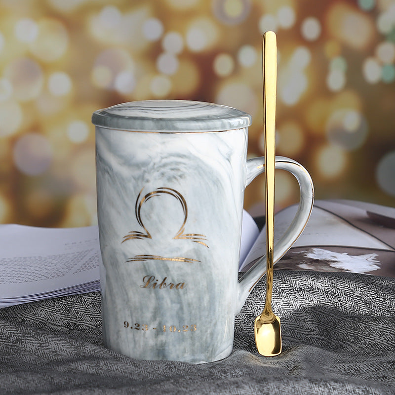 Zodiac Sips: Starsign Ceramic Water Cup with Lid and Spoon