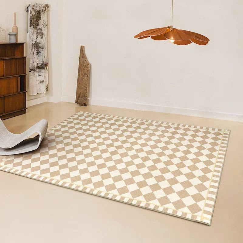 Parisian Chic: French Nude Checkerboard Rug