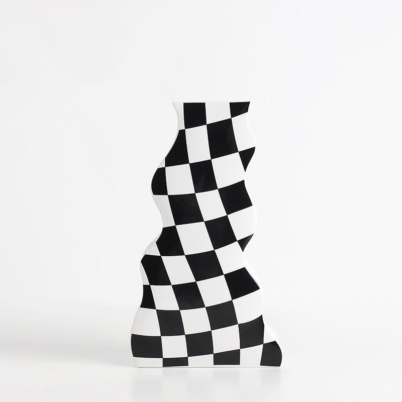 Checkered Elegance: Ceramic Vase Ornaments