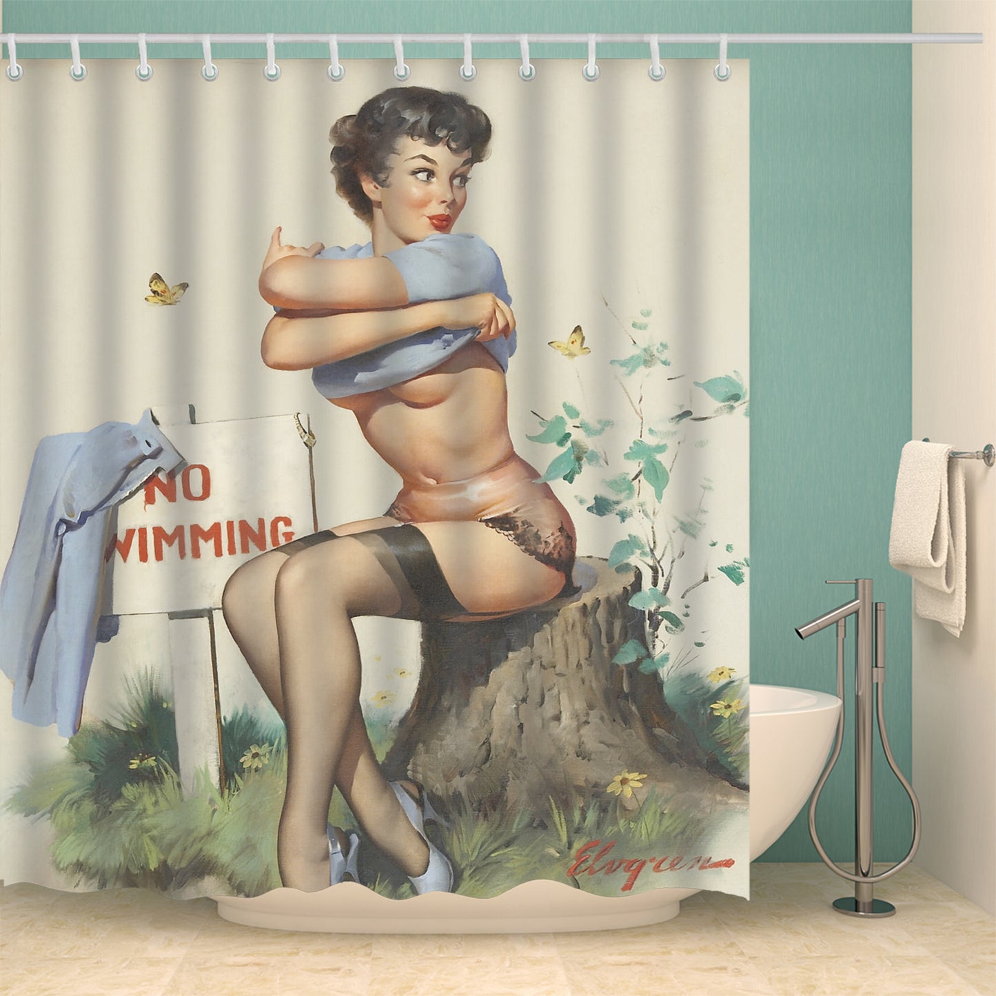 Vintage Vogue: Retro Women Shower Curtain