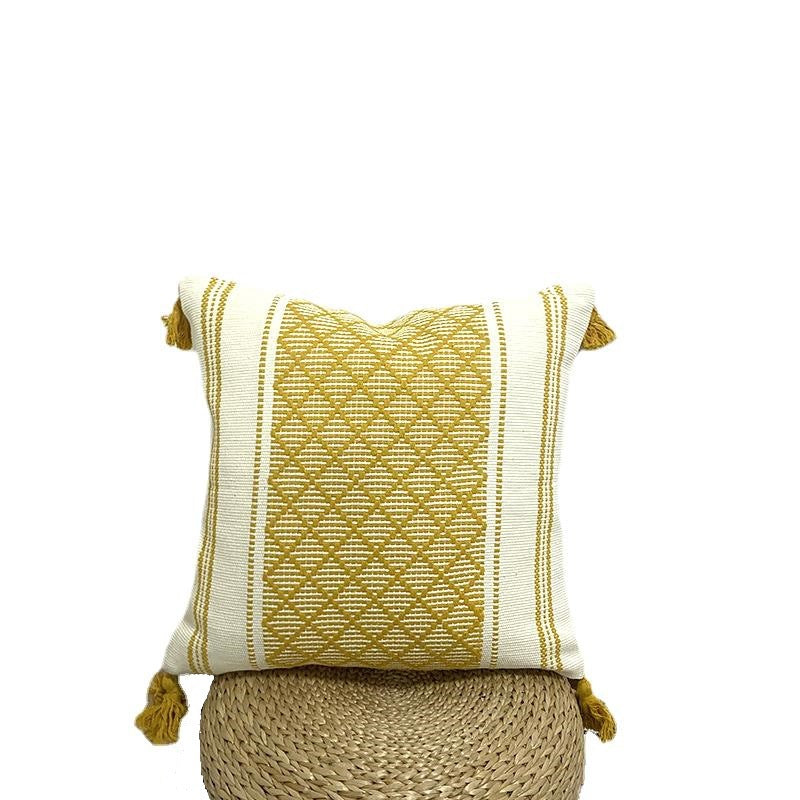 Geo Tassel: Geometric Woven Jacquard Tassel Cushion Cover