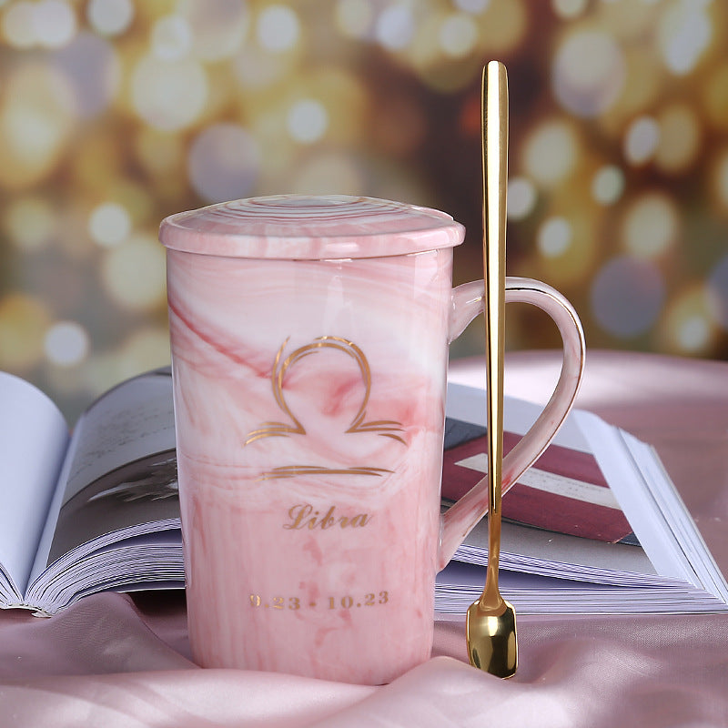 Zodiac Sips: Starsign Ceramic Water Cup with Lid and Spoon