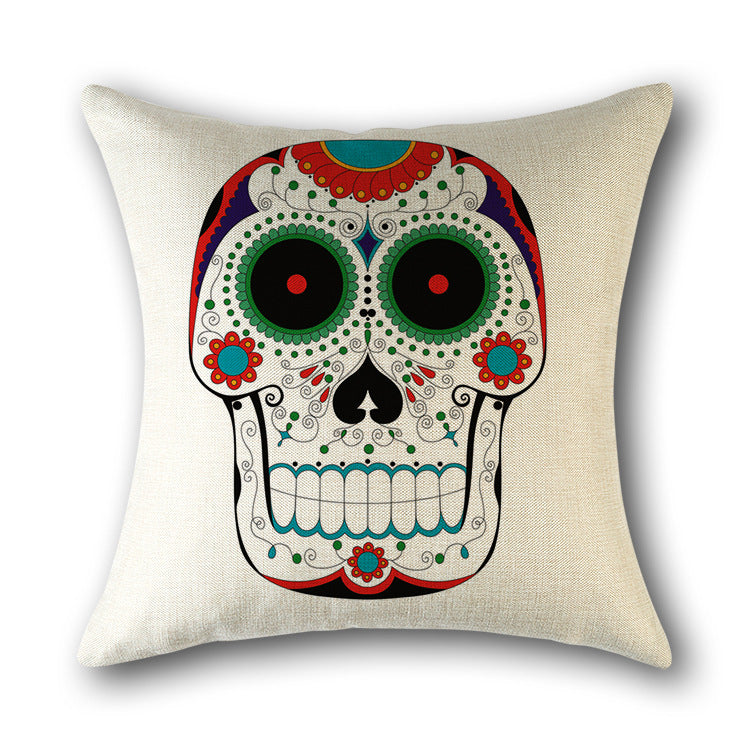 Skull Print Cotton Cushion Cover