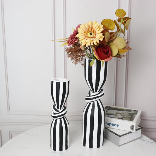 Harmony Stripes: Monochrome Knotted Vase