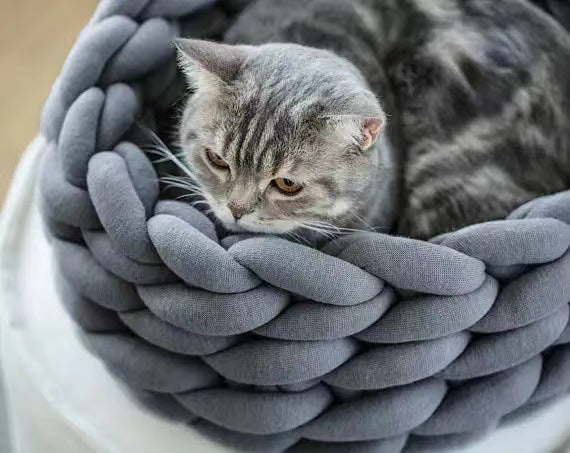 Rainbow Knit Cozy Pet Basket Bed