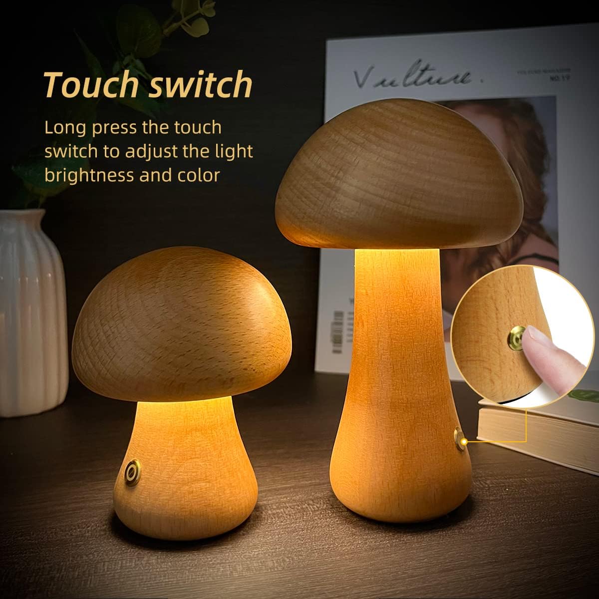 Woodland Glow: Wooden Cute Mushroom LED Light