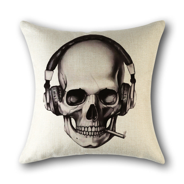 Skull Print Cotton Cushion Cover