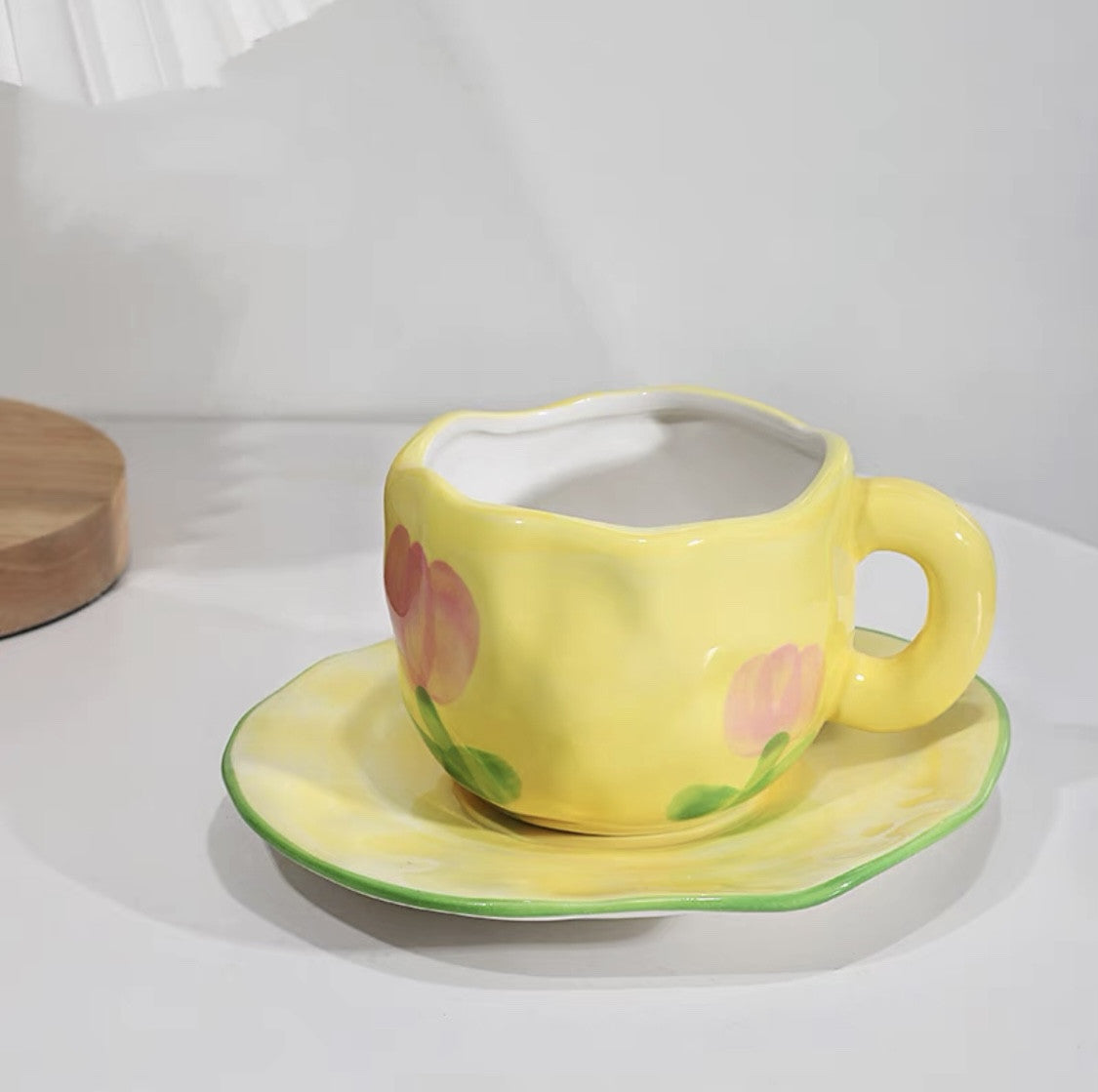 Artisanal Bliss: Textured Colourful Patterned Mug & Saucer Set