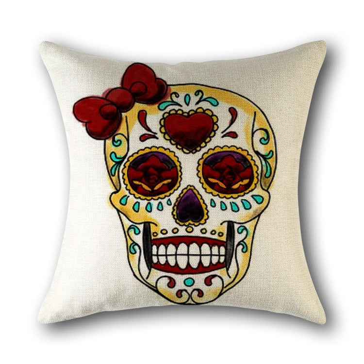 Skull Print Cotton Cushion Cover