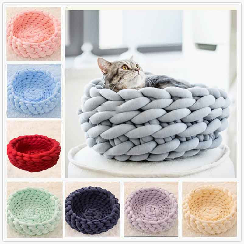 Rainbow Knit Cozy Pet Basket Bed