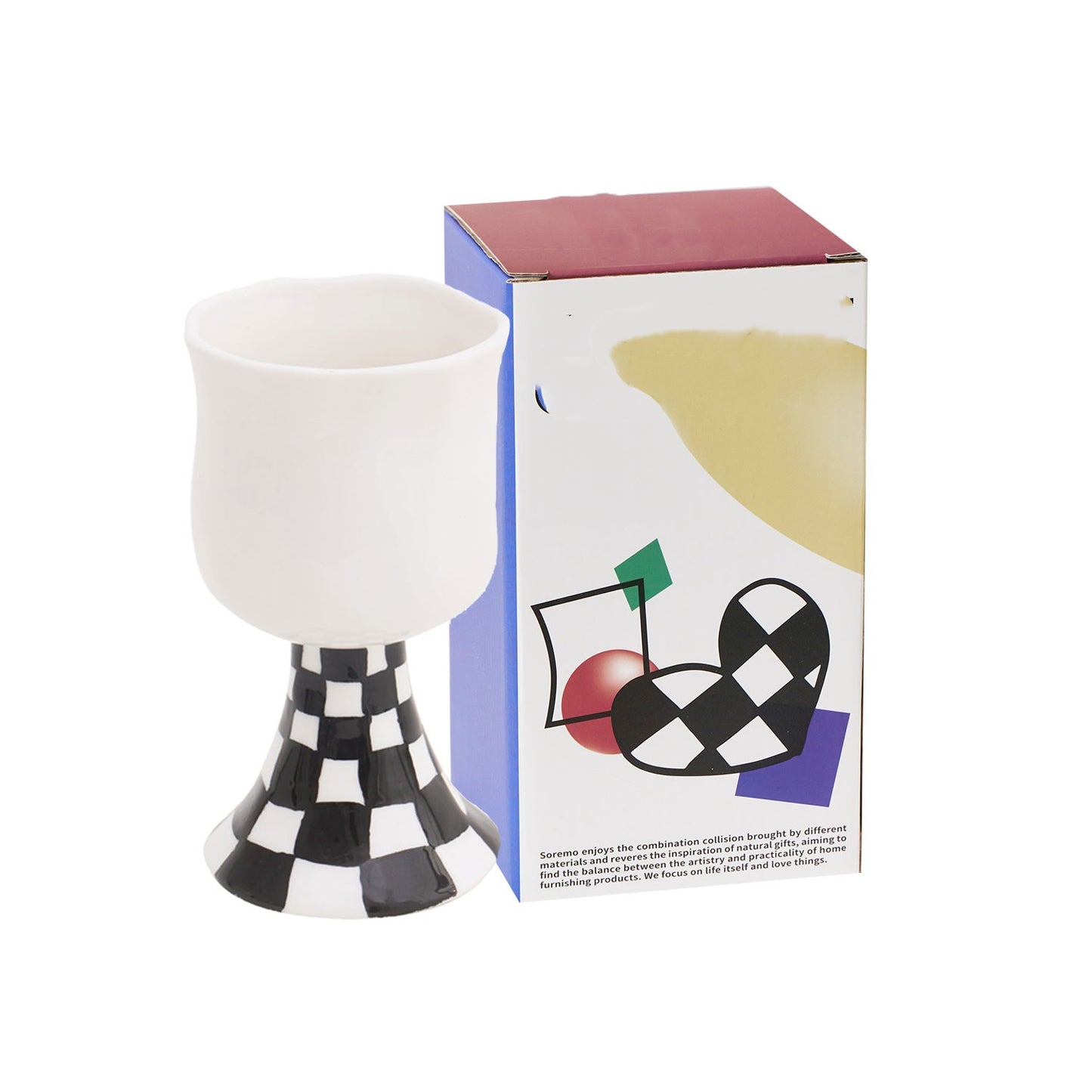 Hand-kneaded Checkerboard Ceramic Wine Glass