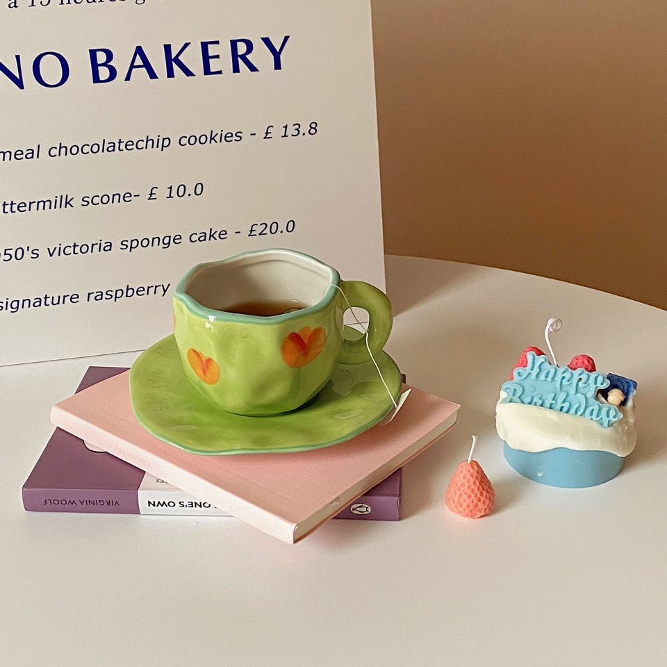 Artisanal Bliss: Textured Colourful Patterned Mug & Saucer Set