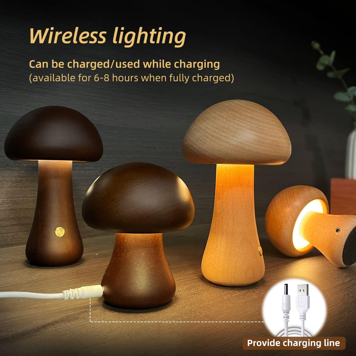 Woodland Glow: Wooden Cute Mushroom LED Light