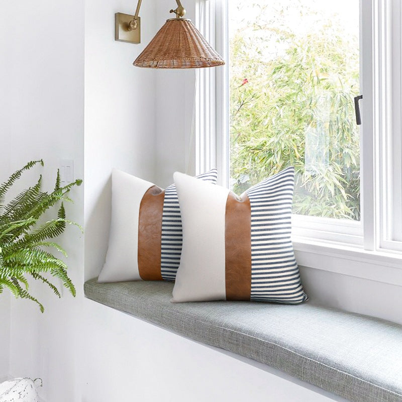 Stripe Lux Leather Cushion Cover