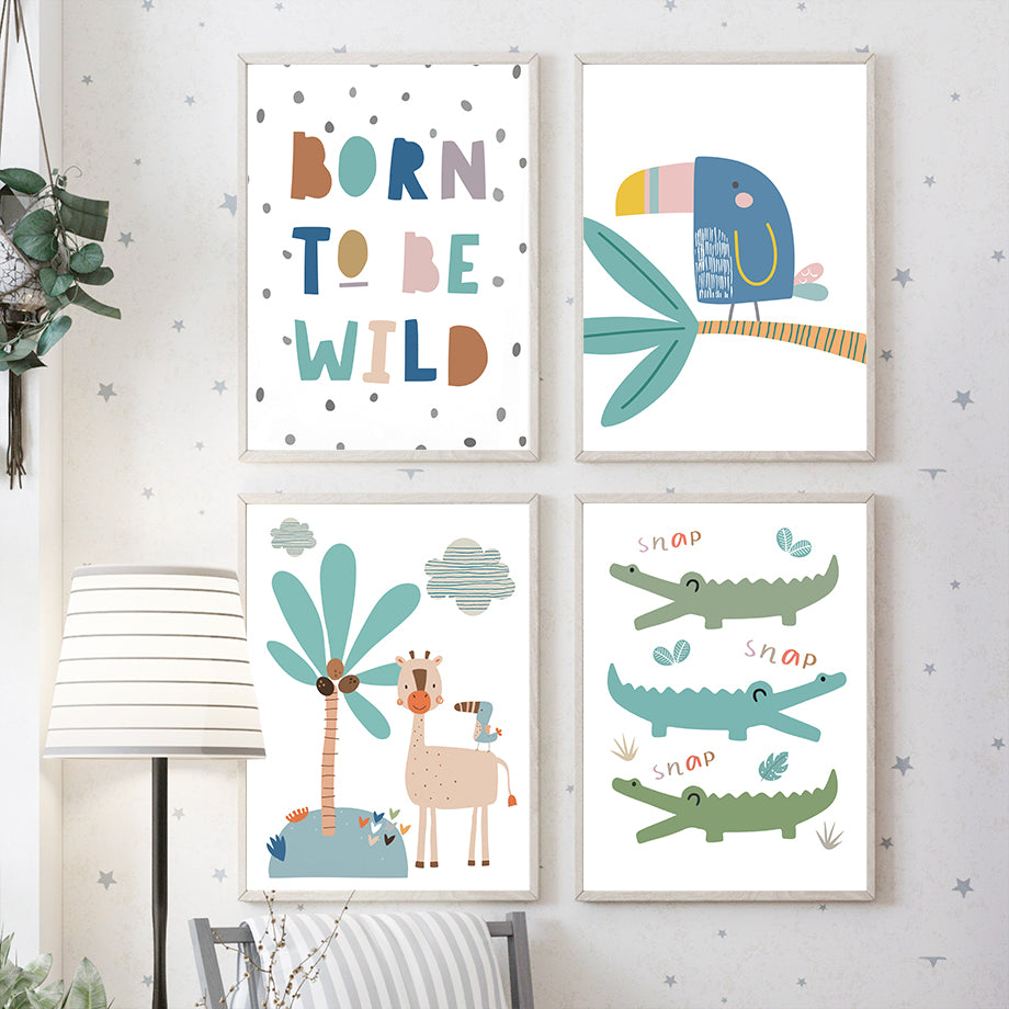 Jungle Tales: Cute Cartoon Jungle Animal Wall Art