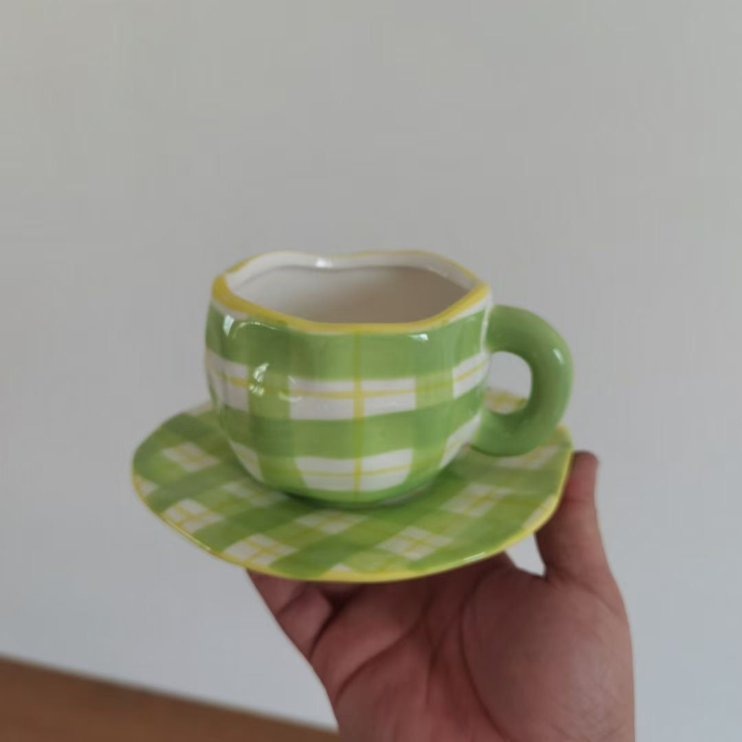 Artisanal Bliss: Textured Colourful Patterned Mug & Saucer Set