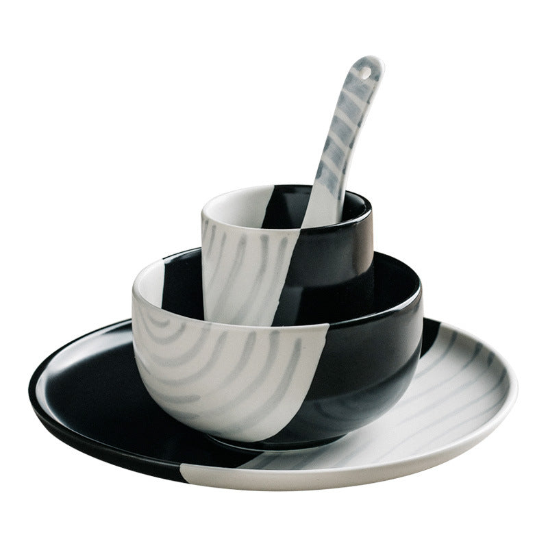 Monochrome Elegance: Ceramic Tableware Set