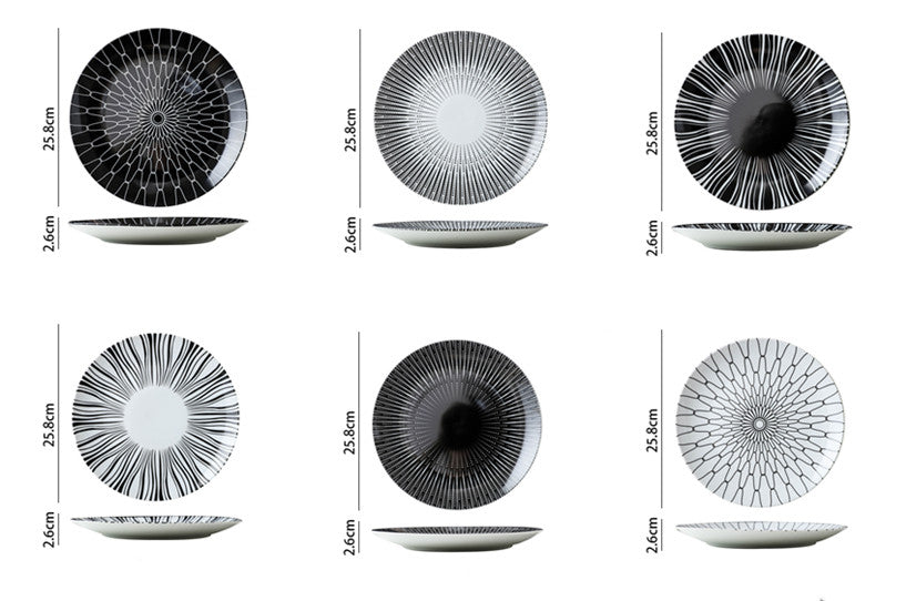 Monochrome Western Dining: Black and White Line Plates