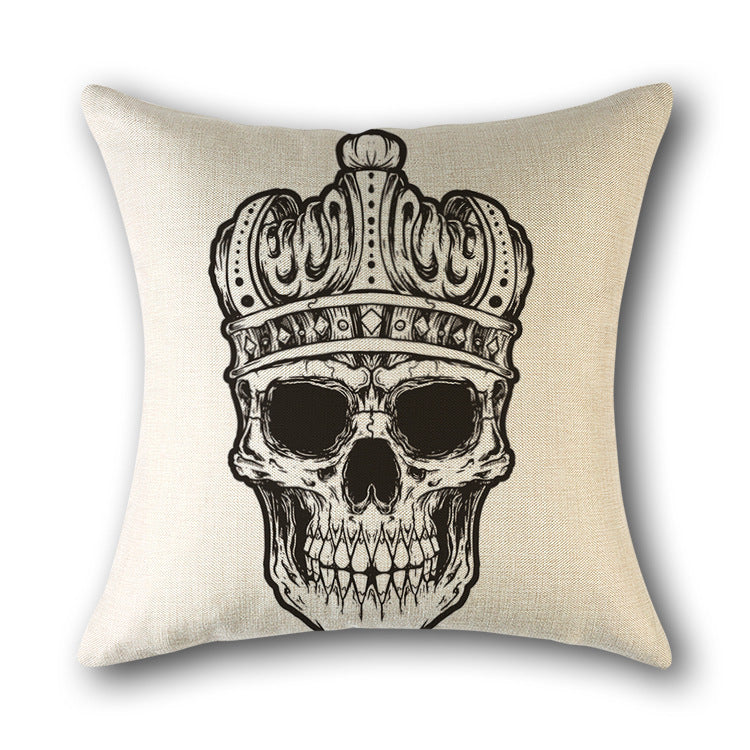 Skull Print Cotton Cushion Cover