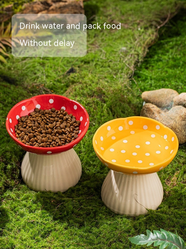 Mushroom Meadow: High Anti-Roll Cat Bowls