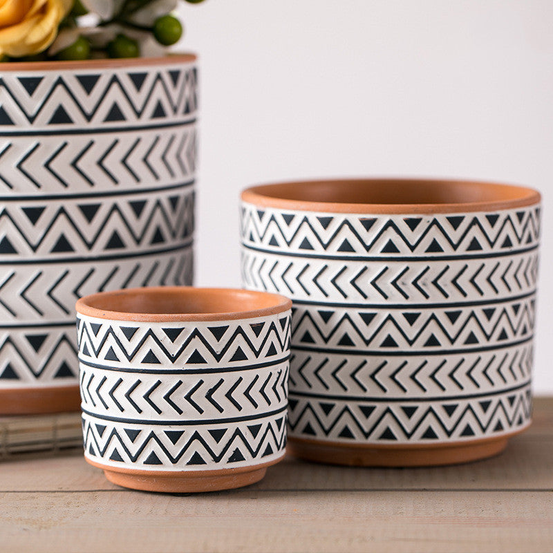 Nordic Blossom: Geometric Ceramic Flower Pots