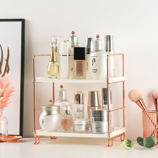 Rose Gold Elegance: Cosmetic Storage Shelves