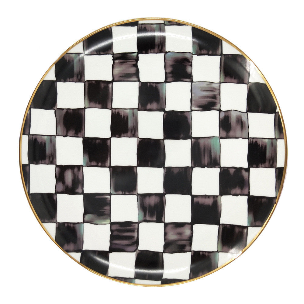 Checkered Elegance: Black & White Bone China Tableware