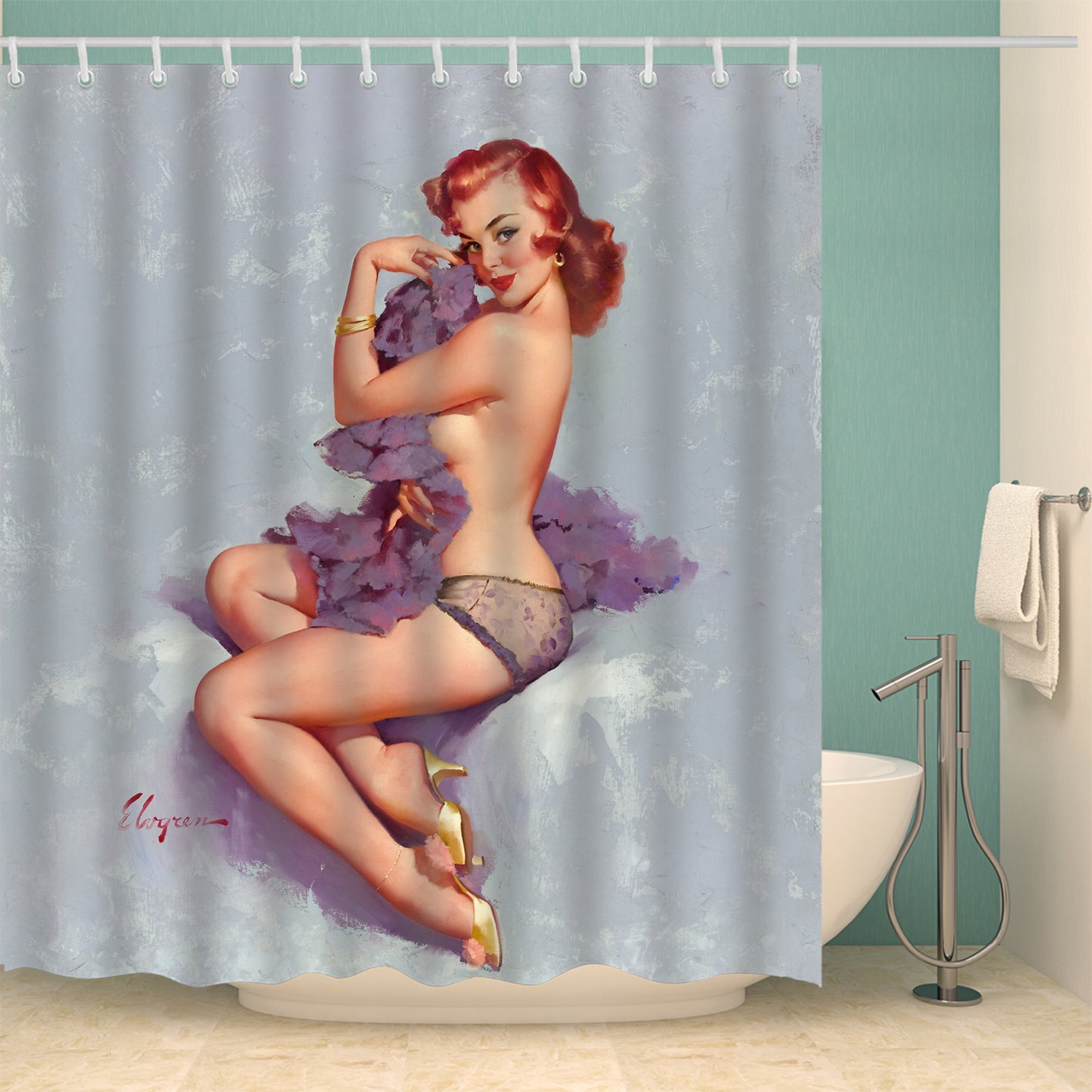 Vintage Vogue: Retro Women Shower Curtain