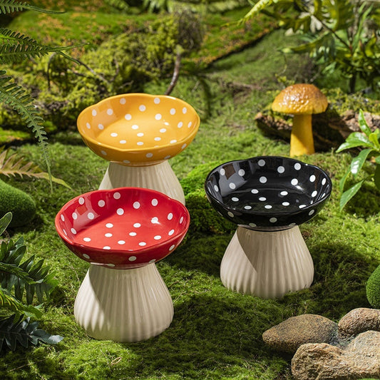 Mushroom Meadow: High Anti-Roll Cat Bowls