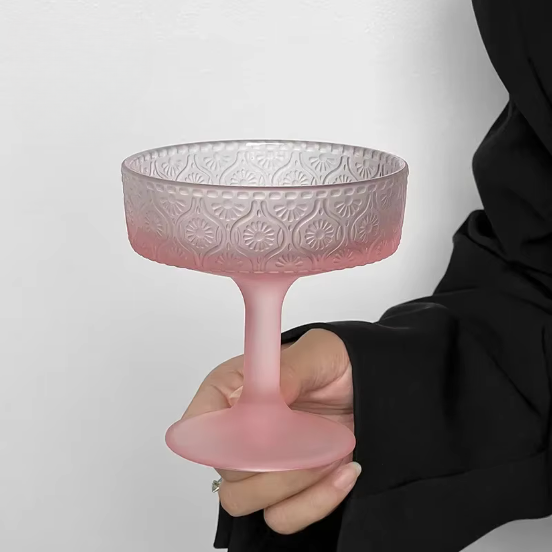 Pink Patterned Frosted Glass Goblet