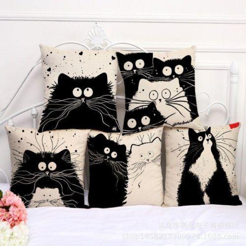 Black & White Cartoon Cat Pillow Cases