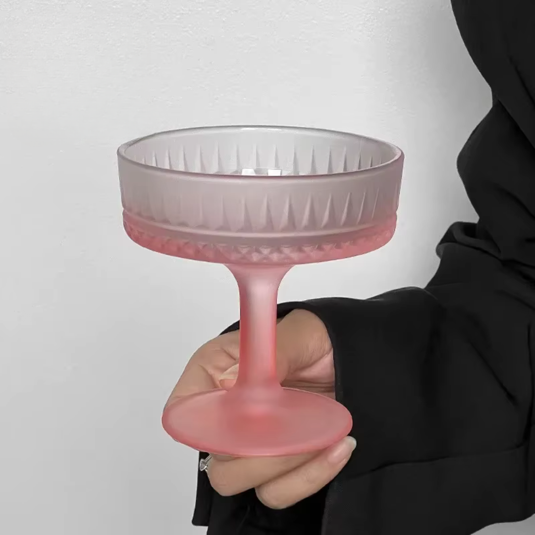 Pink Patterned Frosted Glass Goblet