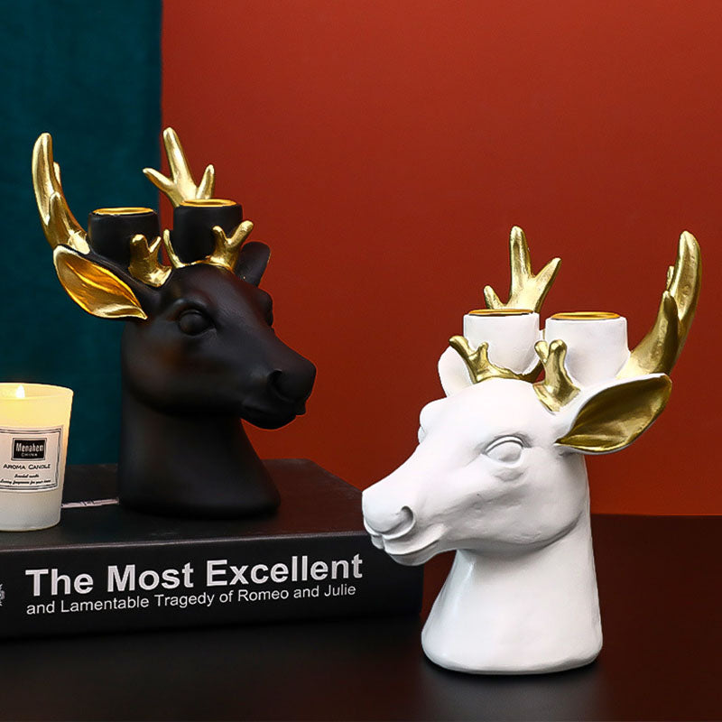 Majestic Monochrome Elk Candle Holder