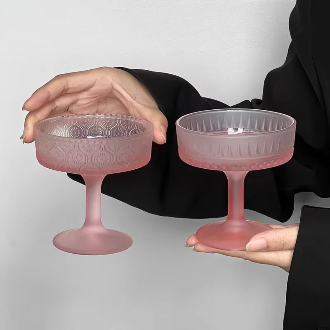 Pink Patterned Frosted Glass Goblet