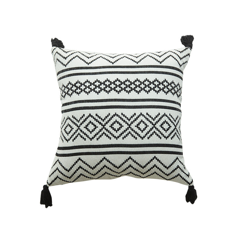 Monochrome Tassel Accent Sofa Cushion