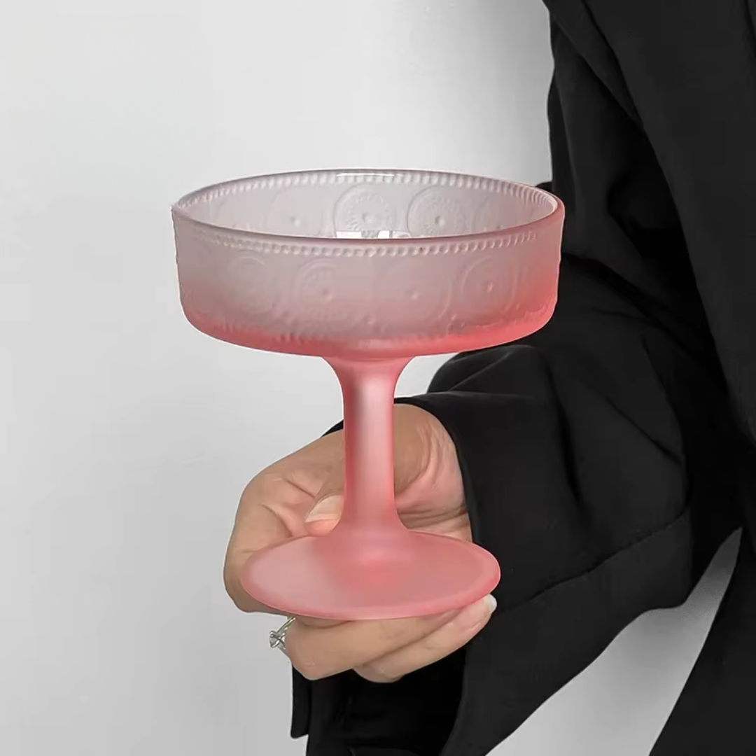 Pink Patterned Frosted Glass Goblet