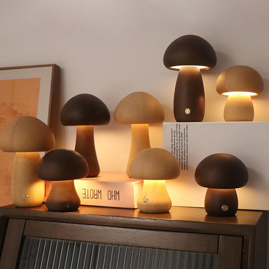 Woodland Glow: Wooden Cute Mushroom LED Light