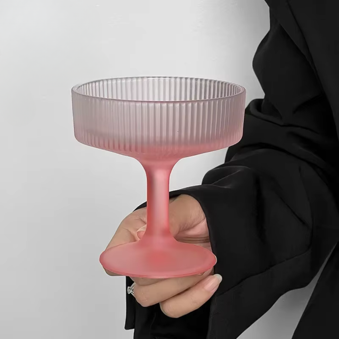 Pink Patterned Frosted Glass Goblet