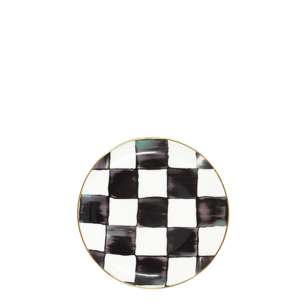 Checkered Elegance: Black & White Bone China Tableware