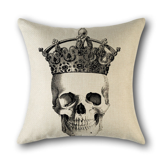 Skull Print Cotton Cushion Cover