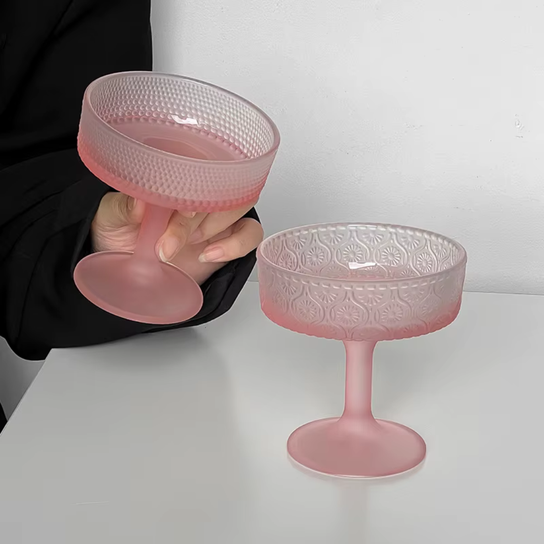 Pink Patterned Frosted Glass Goblet