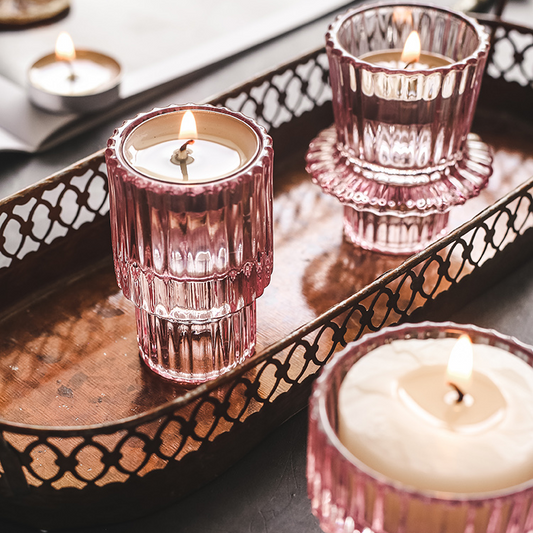 Textured Pink Glass Tealight Holder