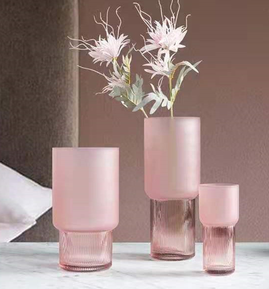 Blush Bloom: Pink Frosted Glass Hydroponic Vase