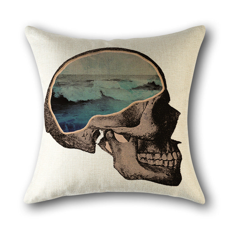 Skull Print Cotton Cushion Cover