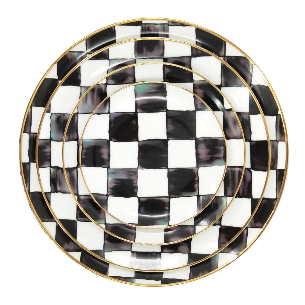 Checkered Elegance: Black & White Bone China Tableware