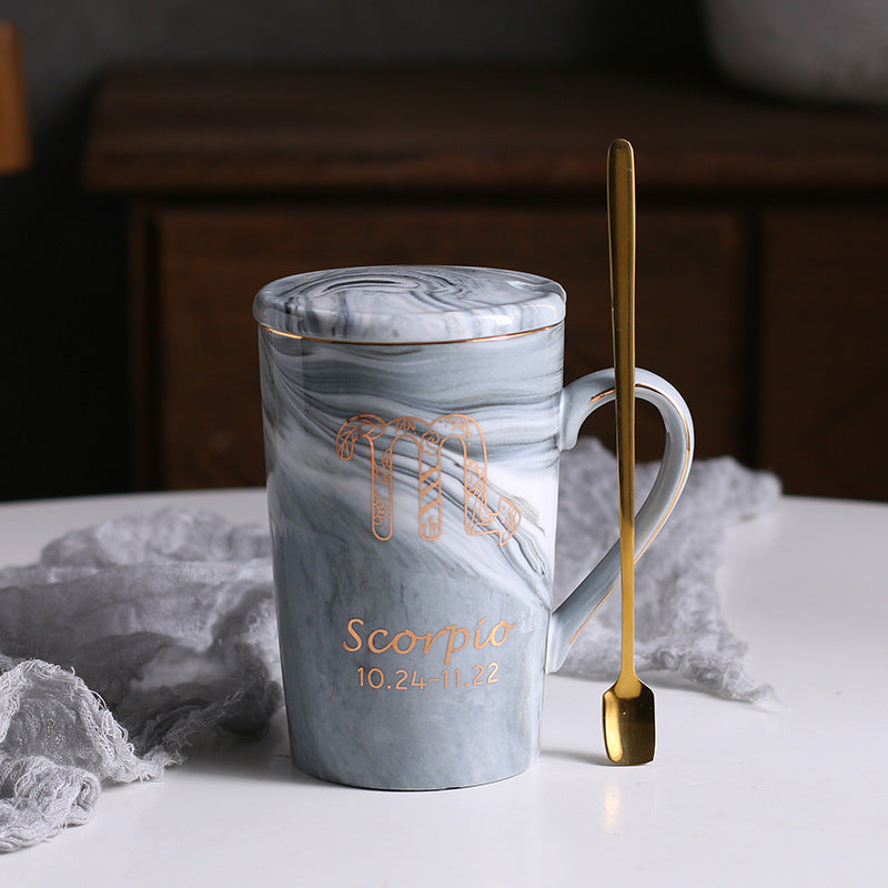 Zodiac Sips: Starsign Ceramic Water Cup with Lid and Spoon